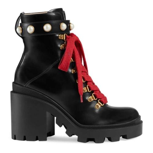 GUCCI/古馳 及踝靴 釘珠裝飾 搭扣 ?經(jīng)典黑色 女士皮革及踝靴 497372 DKS00 1000