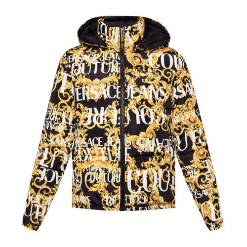 VERSACE JEANS/范思哲牛仔 女士黑黃白拼色經典巴洛克印花拉鏈開合連帽棉夾克羽絨服 E5HUA976-25055-899