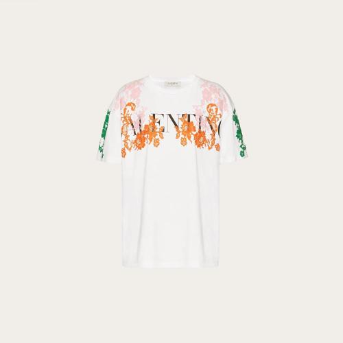  VALENTINO華倫天奴 22年秋冬 女士 短袖T恤 T-SHIRT EN JERSEY ET DENTELLE XB3MG16F6YNT74