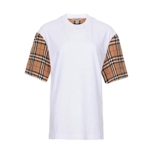  BURBERRY 22年秋冬 女士 短袖t恤 Vintage格紋白色圓領(lǐng)短袖T恤 40723491 預(yù)定商品1-3周發(fā)貨