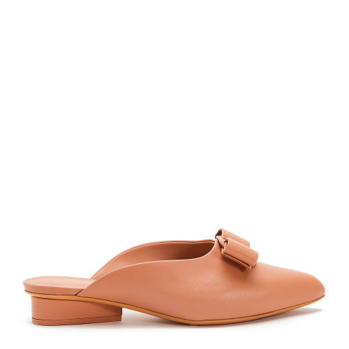 Salvatore Ferragamo/菲拉格慕 粉色 女士VIVA蝴蝶結飾穆勒平底拖鞋 733661-01R315
