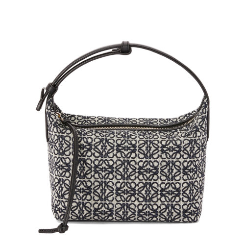 LOEWE/羅意威 22春夏新款Cubi系列 女士小號黑色海軍藍色徽標(biāo)提花織物配皮手提包0010651420