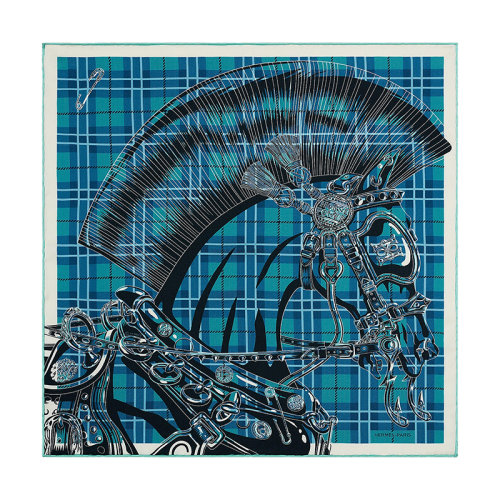 HERMES/愛馬仕 22年早春新款 45 Cheval Punk系列 男士天藍(lán)/黑色真絲方巾口袋巾H803768T08