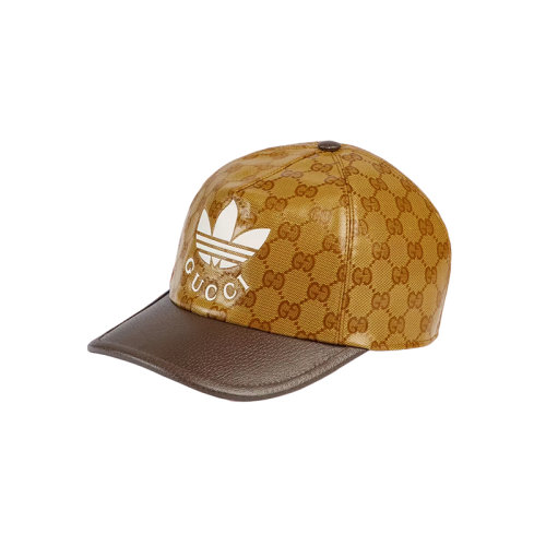GUCCI/古馳 22年秋冬新款 adidas聯名系列 男女同款米色/棕色水晶帆布老花圖案棒球帽鴨舌帽6964754HAP27164