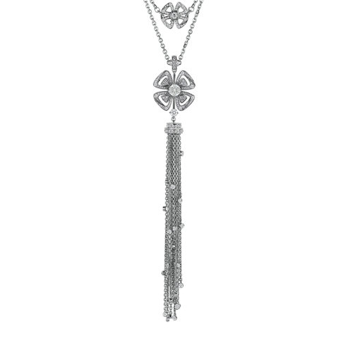 BVLGARI/寶格麗 FIOREVER系列 18K金白金花朵長款項鏈鑲有鉆石和密釘鉆石搭配流蘇 354601