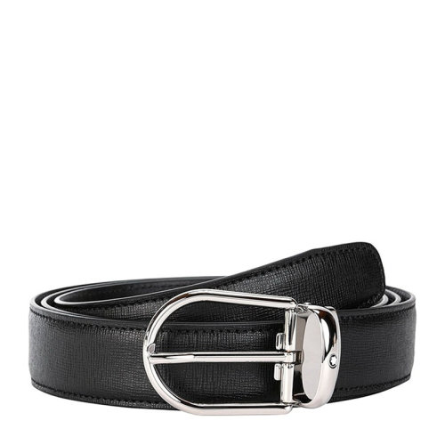 MontBlanc/萬寶龍 男士經典時尚商務休閑黑色針扣式牛皮腰帶皮帶 118430