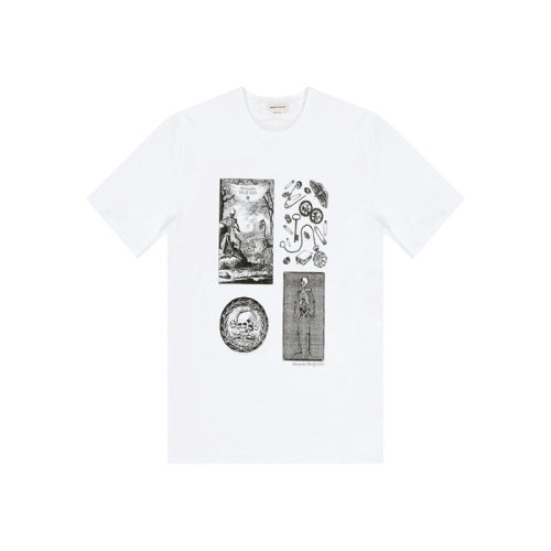 Alexander McQueen/亞歷山大麥昆  女裝 女士白色棉質時尚圓領春夏短袖T恤 651389QZACK0900