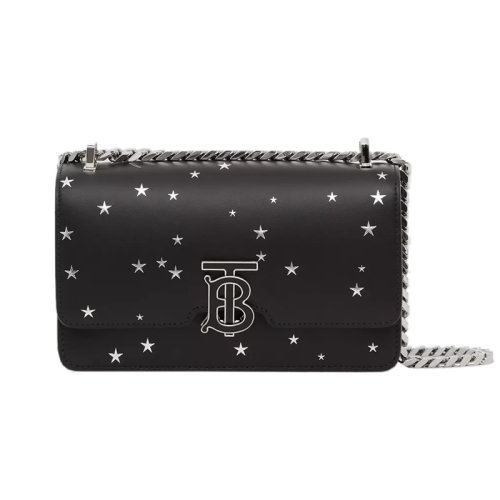BURBERRY/博柏利 22新款 女士黑色皮革星形印花圖案翻蓋開合調節銀色鏈條肩帶單肩斜挎包80595971