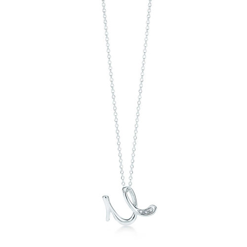 Tiffany & Co./蒂芙尼 Elsa Peretti系列 純銀鑲嵌鉆石U字母吊墜項鏈項鏈 26032199