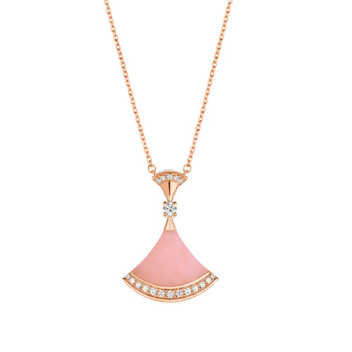 BVLGARI/寶格麗 DIVAS’ DREAM系列 女士18k金玫瑰金密鑲鉆石粉紅蛋白石金項鏈354340