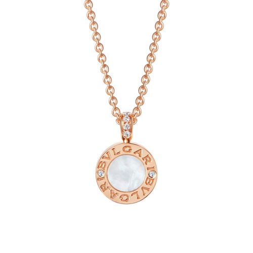 BVLGARI/寶格麗BVLGARI系列 經典款圓形鉆石18K金玫瑰金鑲白貝母與黑瑪瑙雙面 項鏈 347761