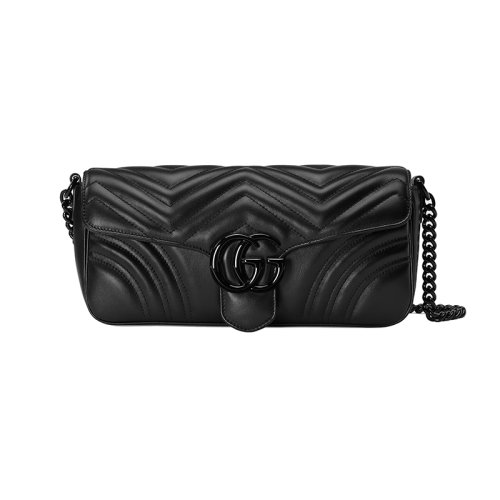 GUCCI/古馳 23春夏新款 Marmont系列 女士黑色人字紋絎縫皮革同色陶瓷效果黃銅飾面雙G拆卸鏈式肩帶單肩斜挎包734814AABS11000