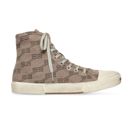 Balenciaga/巴黎世家 22年秋冬新款 男士深米色/棕色提花圖案白色橡膠褪色做舊效果背面壓花高幫運動鞋688752W3RQ12298