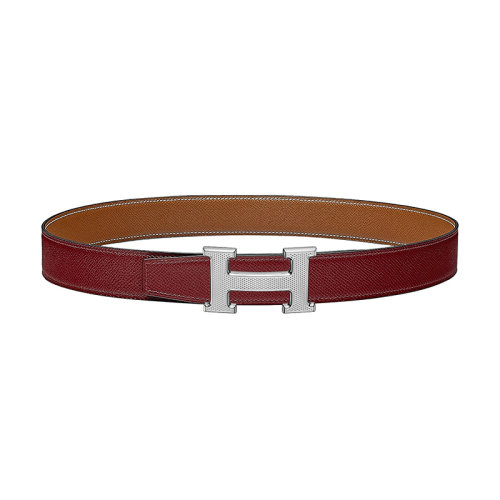 HERMES/愛馬仕 HGuillochée 紅H /金小牛皮 鈀金涂層金屬皮帶扣 女士雙面皮帶 32毫米H064540CK05/H075394CAAC090