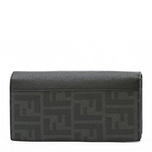 FENDI/芬迪 男士黑灰色PVC配皮對折長款錢包錢夾手拿包男包 7M0186-X4U-F0D7N