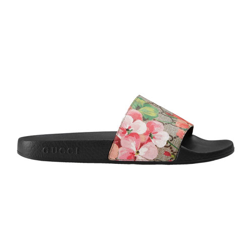 GUCCI/古馳 22秋冬新款 女士黑色橡膠天竺葵印花GG帆布拖鞋408508KU2008919
