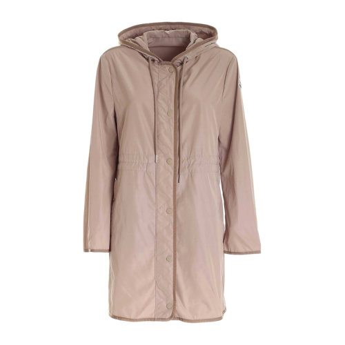 Moncler/蒙克萊 米色女士 服裝  米色連帽長款拉鏈風(fēng)衣外套 女士風(fēng)衣