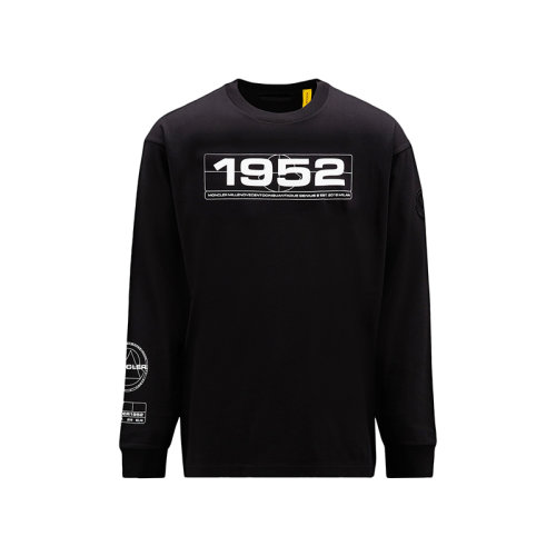 Moncler/蒙克萊 22年秋冬新款 Moncler 1952系列 男士黑色純棉徽標印紋長袖T恤H20928D00004M2326999