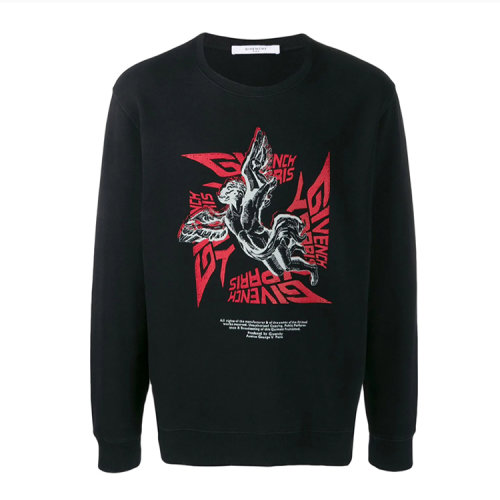 Givenchy/紀梵希  男士黑色棉質天使圖案圓領時尚休閑長袖T恤衛衣 BMJ03330AF001