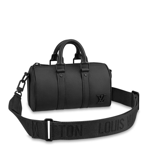Louis Vuitton/路易威登 22春夏新款KEEPALL XS系列 男士迷你黑色皮革徽標(biāo)黑扣可拆卸肩帶單肩斜挎手提包M80950