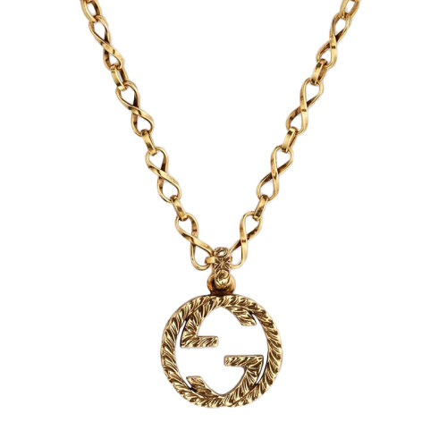 GUCCI/古馳 男女通用經(jīng)典復古鏤空紋理GG吊墜18K金黃金項鏈 579858J85000718