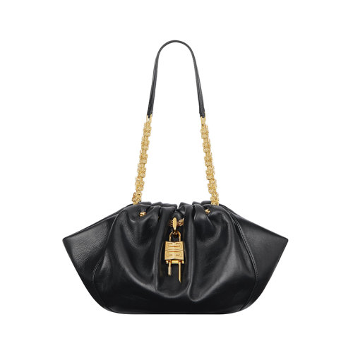 Givenchy/紀(jì)梵希 22新款 Kenny系列 女士小號黑色小牛皮磁性開合拆卸掛鎖金屬配皮鏈條肩帶金色飾面單肩斜挎包BB50MJB1KR-001