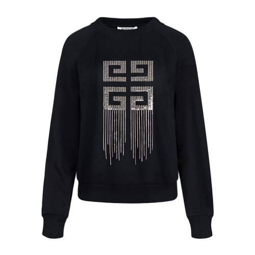 Givenchy/紀梵希  女裝 時尚百搭 LOGO流蘇 圓領 女士黑色棉質衛衣 BW7063G0CQ-008  HKY0640