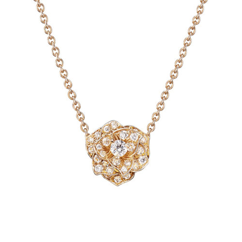 PIAGET/伯爵 經(jīng)典款ROSE玫瑰系列 18K金玫瑰金鑲滿鉆 優(yōu)雅玫瑰項(xiàng)鏈G33U0400
