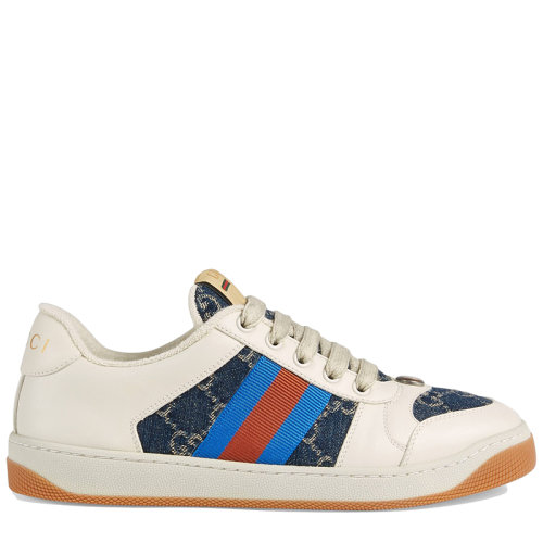 GUCCI/古馳 screener系列 女士藍色/象牙色粗斜紋棉??布牛仔布運動鞋5776842KQ404467