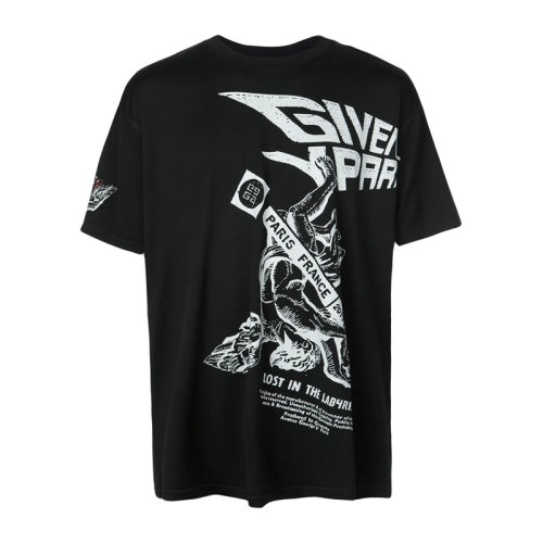 Givenchy/紀梵希 男士黑色棉質經典字母徽標印花裝飾圓領短袖上衣T恤 BM70QT3002-001