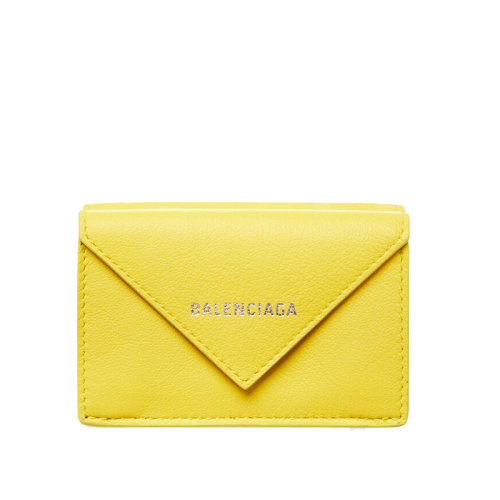 Balenciaga/巴黎世家 21新款 PAPIER系列 女士迷你黃色小牛皮翻蓋按扣錢包391446DLQ0N7155