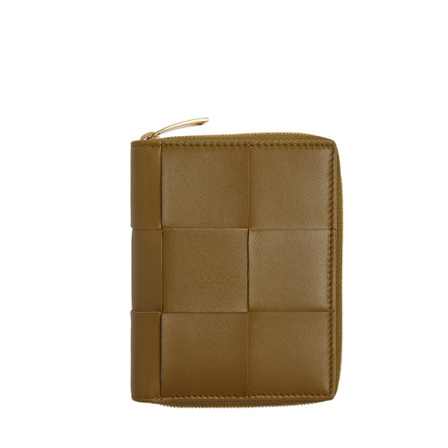 Bottega Veneta/葆蝶家 22春夏新款 女士橡果色Intreccio編織皮革拉鏈錢包681191VCQC17745