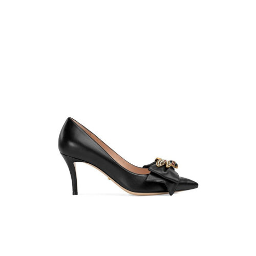 GUCCI/古馳 經典時尚黑色 女士 皮革 小蜜蜂裝飾高跟鞋 496641-BKO00-1000