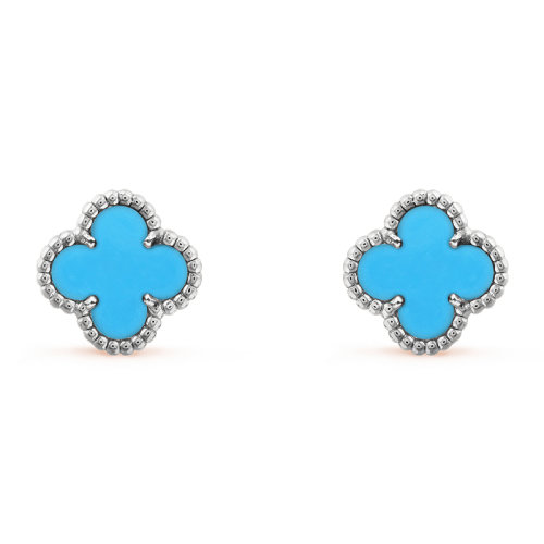 Van Cleef & Arpels/梵克雅寶 經(jīng)典Sweet Alhambra系列 18k金白金鑲綠松石四葉草耳釘VCARA44500