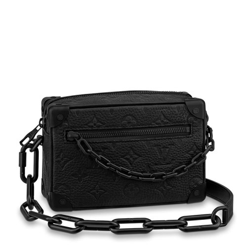 Louis Vuitton/路易威登 22春夏新款SOFT TRUNK系列 男士迷你黑色老花壓印皮革黑扣黑鏈拉鏈開合單肩斜跨鏈條盒子包M55702