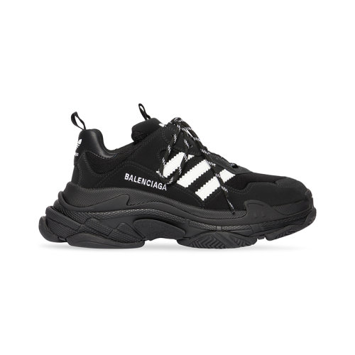 Balenciaga/巴黎世家 22年秋冬新款 ADIDAS聯(lián)名TRIPLE S系列 男士黑色/白色雙層泡沫和網(wǎng)布運動鞋712821W2ZB21090