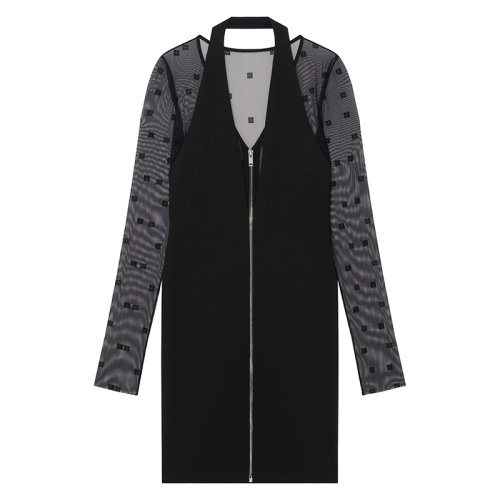 Givenchy/紀梵希 22年春夏新款 女士黑色Punto Milano面料4G LOGO圖案連衣裙BW21AZ303L-001