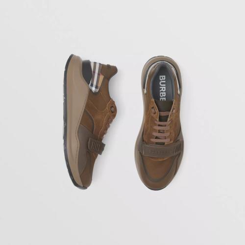  BURBERRY 22年秋冬 男士 皮革拼麂皮格紋運動鞋 80458421 預定商品1-3周發貨