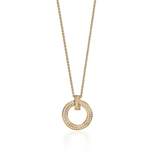 Tiffany & Co./蒂芙尼  T1系列 18K金黃金和明亮式切割鉆石圓形吊墜68172217