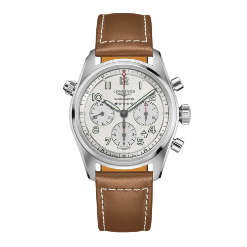 LONGINES/浪琴 先行者系列 男士銀色自動機械精鋼表殼和小牛皮表帶腕表42毫米L3.820.4.73.2