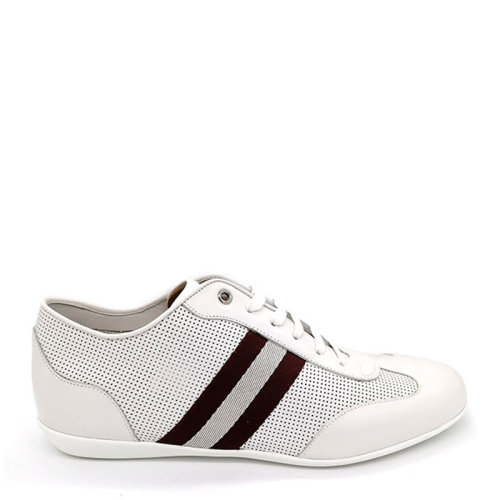 BALLY/ 巴利 男士白色 紅白條紋皮質系帶休閑運動鞋 6217449 CP WHIT
