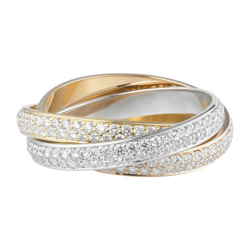 CARTIER/卡地亞 TRINITY系列 小號鑲嵌鉆石18K金白金黃金玫瑰金 三色三環(huán)戒指N4227600