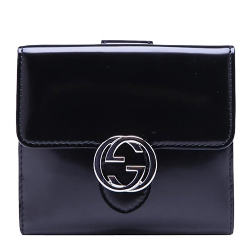 GUCCI/古馳 女士漆皮雙G徽標(biāo)按扣開合短款折疊翻蓋錢夾錢包女包 369676-DKE2N 多色可選