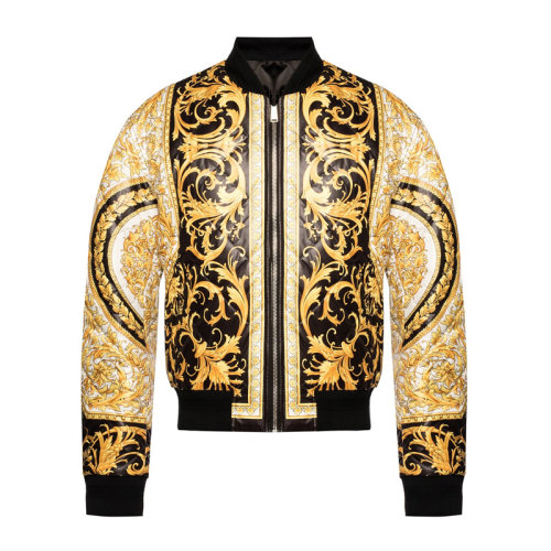 VERSACE/范思哲 男士拼色聚酯纖維印花裝飾拉鏈開合雙面飛行員外套夾克 A85206-A232629-A4008