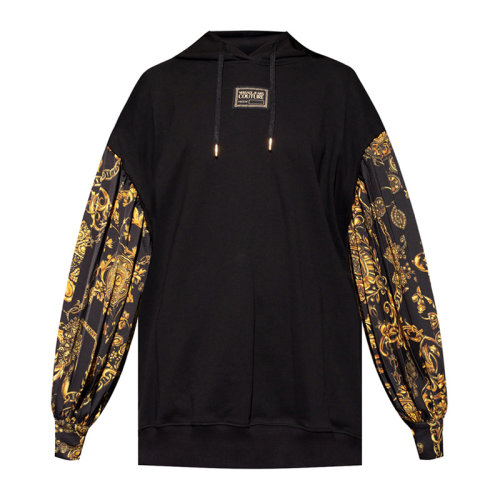 VERSACE JEANS/范思哲牛仔 女士黑色棉質經典字母徽標印花裝飾長袖上衣連帽衛(wèi)衣運動衫套頭衫 71HAI315-NS006-G89