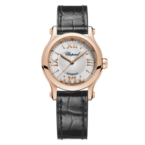  Chopard/蕭邦  Happy Sport系列 自動機械表玫瑰金表殼鱷魚皮表帶帶鉆表盤女表30毫米274893-5011