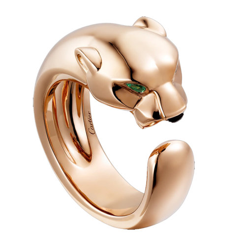CARTIER/卡地亞  PANTHèRE系列 玫瑰金石榴石瑪瑙獵豹指環B4215900