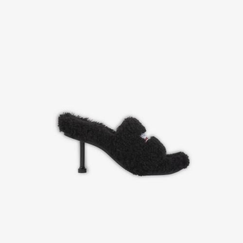  BALENCIAGA巴黎世家 22年秋冬 女士 中跟涼鞋 Women%27s Furry 80mm Sandal in BLACK/WHITE/RED 預定商品1-3周發貨