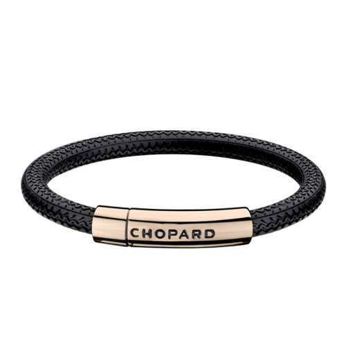 Chopard/蕭邦 22春夏新款MILLE MIGLIA系列 黑色橡膠玫瑰金色金屬運動風手鏈95016-0210