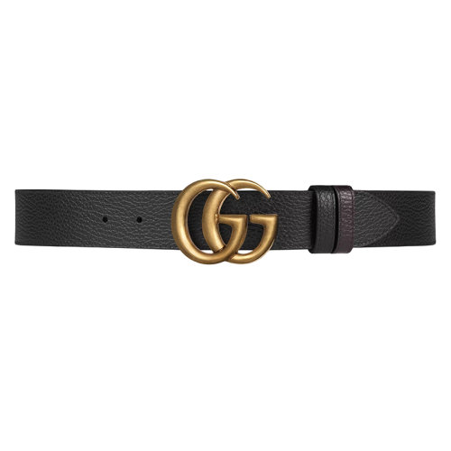 GUCCI/古馳 22年春夏新款 男士黑色/棕色皮革做舊金色雙G帶扣雙面腰帶37毫米627055CAO2T1062
